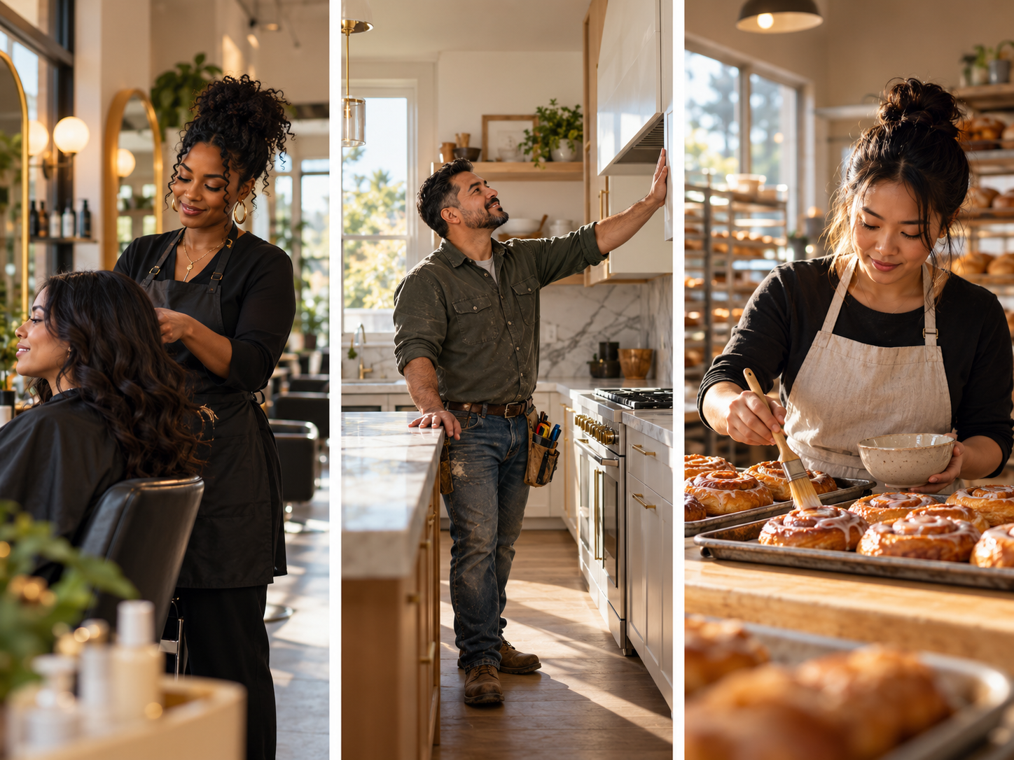 Cinematic social videos for a salon owner, contractor, and bakery owner